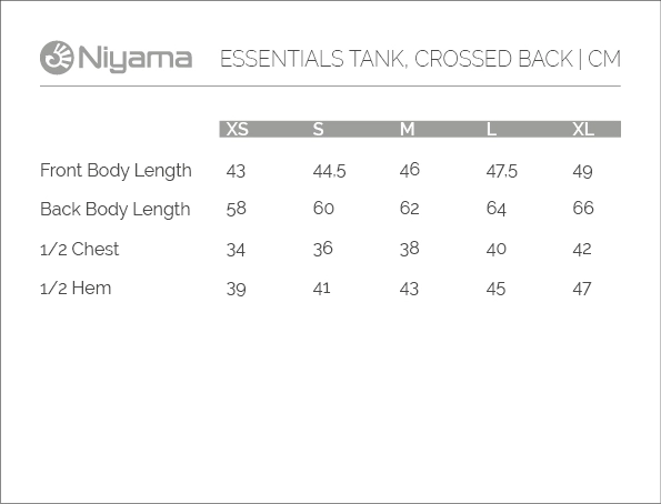 Niyama Essentials Sizechart: Crossed Back Yoga Top