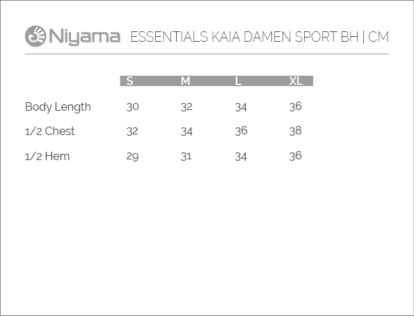 Niyama Yoga Wear: Sizechart KAIA Damen Sports Bra