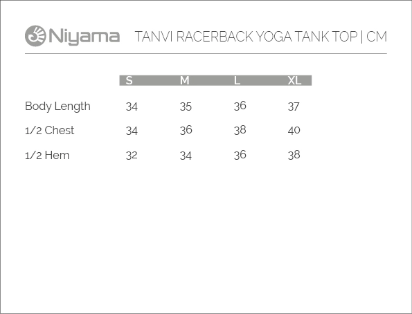 Niyama Yoga Wear: Sizechart TANVI in cm 
