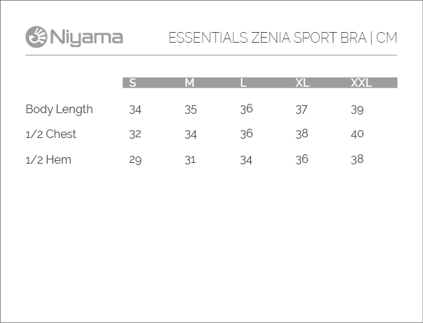 Niyama Yoga Wear: Sizechart ZENIA Sports Bra