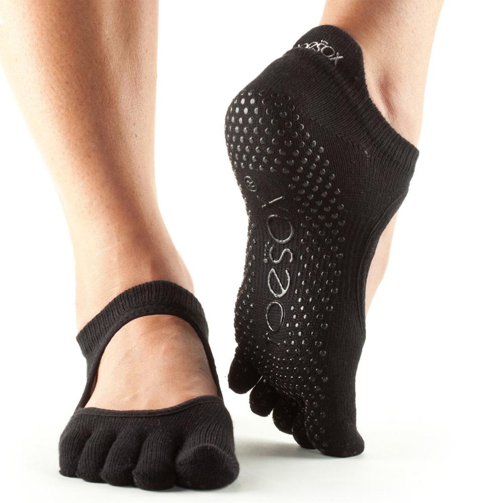 ToeSox Bellarina, chaussettes antidérapantes à 5 doigts, noir taille M