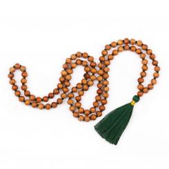 Mala Yoga Kette mit Sandelholz-Duft, farbige Quaste, 108 Perlen dunkelgrün