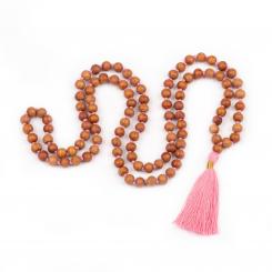 Mala Yoga Kette mit Sandelholz-Duft, farbige Quaste, 108 Perlen hellrosa
