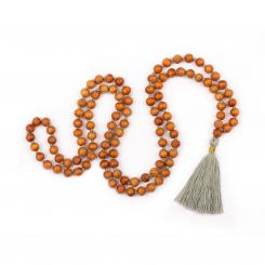 Mala Yoga Kette mit Sandelholz-Duft, farbige Quaste, 108 Perlen silbergrau