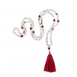 Mala mit weißem Okenit und rotem Onyx, 108 Perlen 