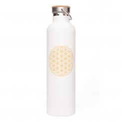 Stainless Steel Insulated Bottle, 1L - Flower of Life, white white