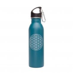 Edelstahl-Trinkflasche, 700 ml, unifarben mit Print Blume des Lebens, petrol