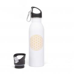 Edelstahl-Trinkflasche, 700 ml, unifarben mit Print Blume des Lebens, weiß