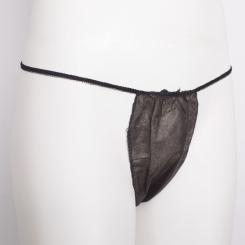 Disposable tanga slips for women (non-woven) with cotton crotch - black 50 pcs. (1 bag, individually rapped)