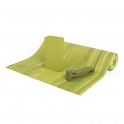 Yoga Set GANGES yoga mat with brick and strap green/yellow