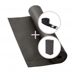 Yoga Set RISHIKESH, yoga mat with brick and strap black
