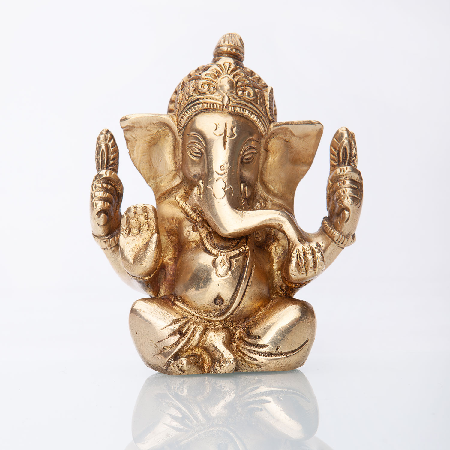 Feiner sitzender Ganesha Elefantengott aus Indien 0,8 kg 12cm hoch Messing 